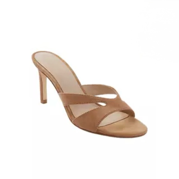 Stuart Weitzman Mariposa 80 Slide Suede Sandals Women’s Almond Tan Size 8 - Picture 1 of 16